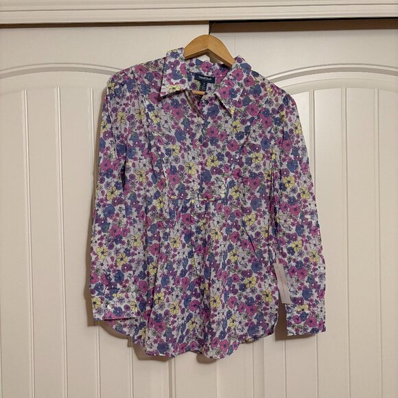 Modcloth Flower Patch Pleasantries Blouse Small Purple Floral Print Button NEW - Picture 1 of 3